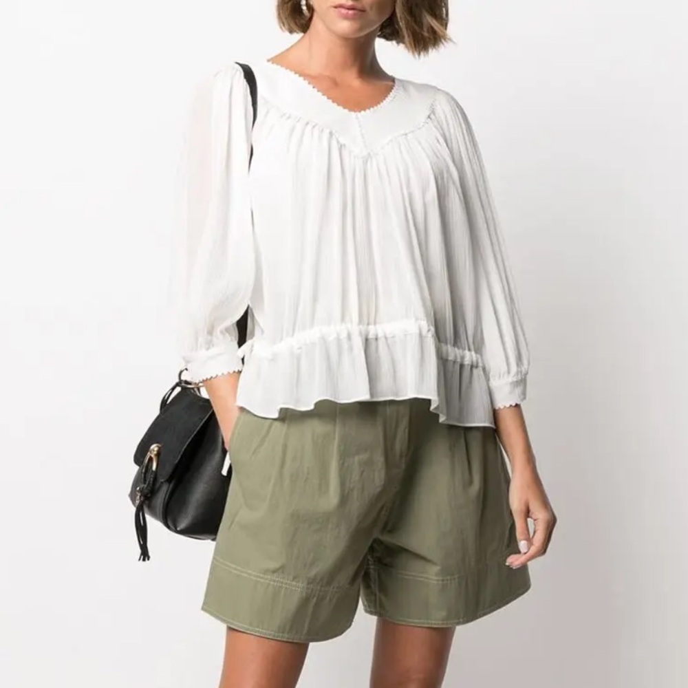 Chloe White V-Neck Peasant Blouse